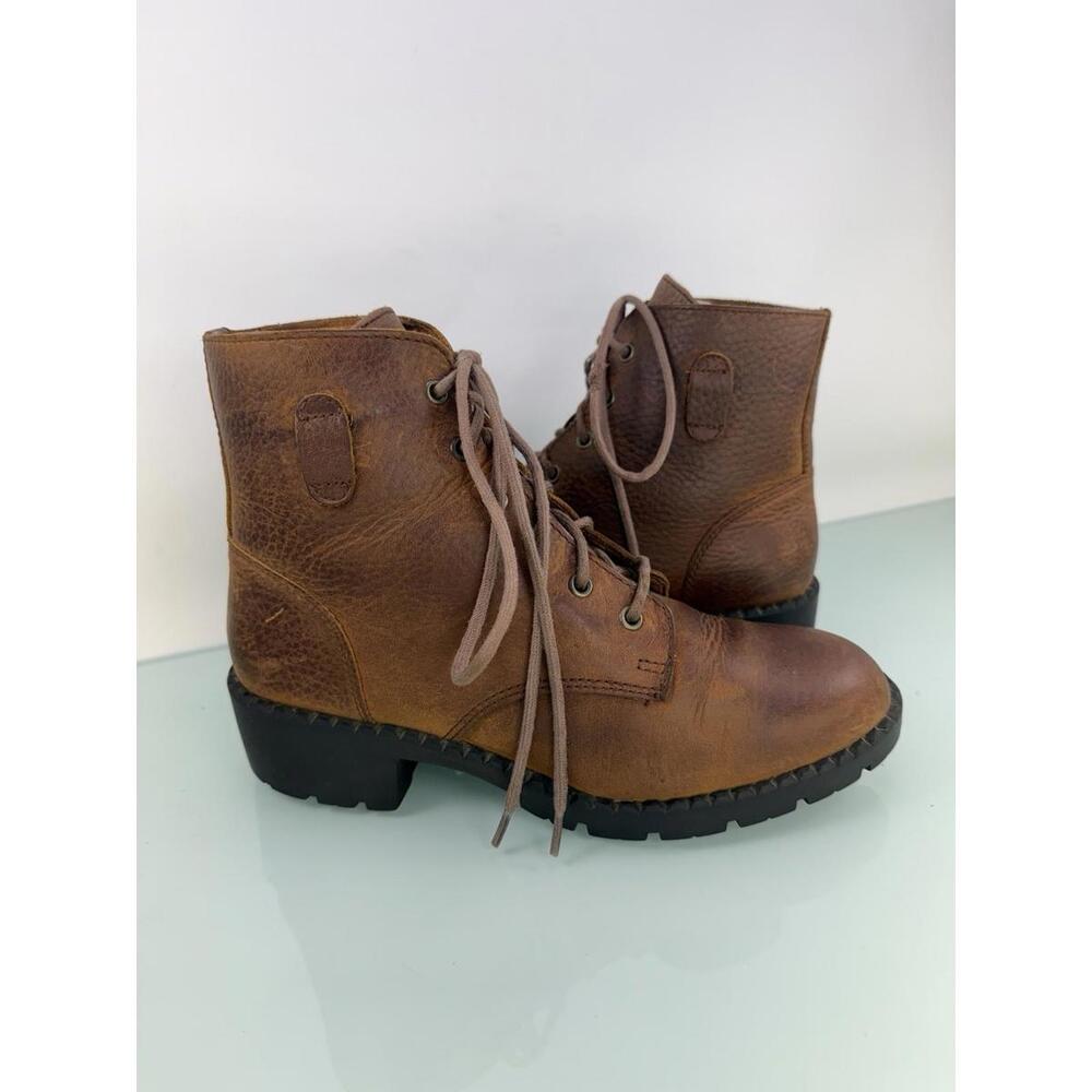 Candies Brown‎ Leather Lace Up Ankle Boots Size 8 Vintage 90s Grunge Lug